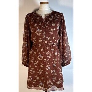 Madewell Norma Rae Brown Floral Long Sleeve Lined Floral Print Dress XL Fall
